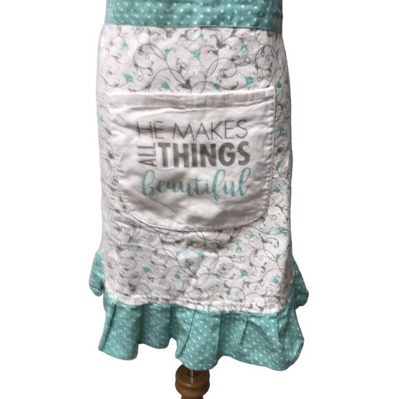 SP Womens Apron He Makes All Things BeautifulWhite Green Gray - Picture 4 of 8
